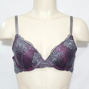 Metaphor Lace Covered Lined Contour Cup Underwire Bra 34B Purple & Gray  New wit